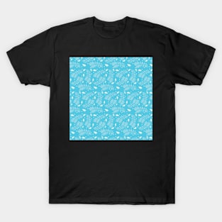 Fern Leaf Pattern with Blue Background T-Shirt